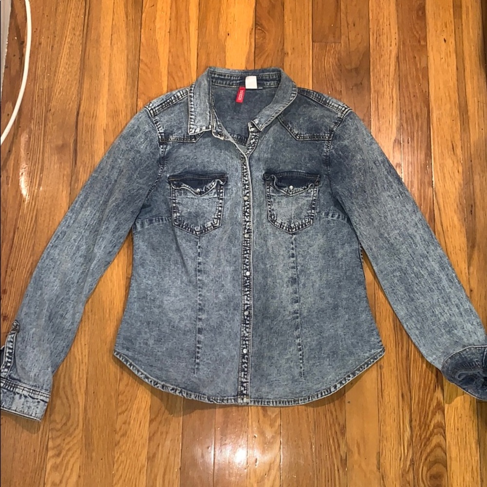 Denim Button Down Stretchy Shirt